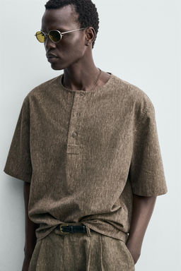 CAMISA POLO CON LINO / Khaki - Zara фото 5