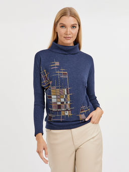 водолазка женская в синем цвете силуэта летучая мышь с добавлением страз - Glenfield фото 8