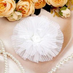 Цена за 6 шт. Бант для волос на резинке Школьница, полосатик роза, d=9 см, белый