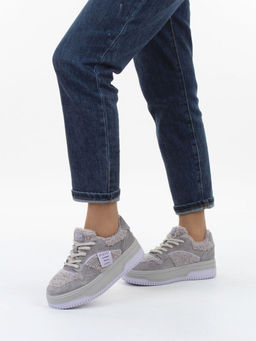 04-P124-3C GRAY Кроссовки демисезонные женские (натуральная замша, искусственный мех)