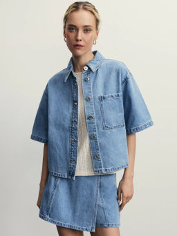 Джинсовая рубашка с коротким рукавом / Zarina  фото 10