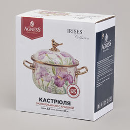 КАСТРЮЛЯ AGNESS ЭМАЛИРОВАННАЯ С КРЫШКОЙ, СЕРИЯ ФЛАНДРИЯ, 2,8Л, ДИА.18СМ  фото 2
