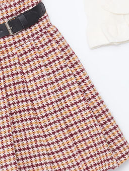 Ekose Desenli K?z ?ocuk Etek ve K?lotlu ?orap 2li Tak?m