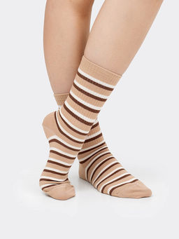 Цена за 5 пар! Женские высокие полосатые носки в оттенке капучино - Mark formelle фото 2
