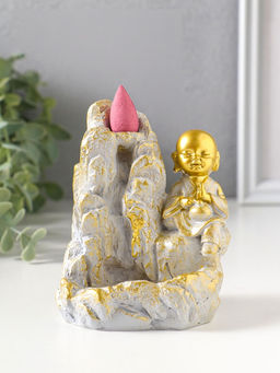 Подставка для благовоний "Хотей на скале" стелющийся дым, беж с патиной 9,5х7х12,5 см