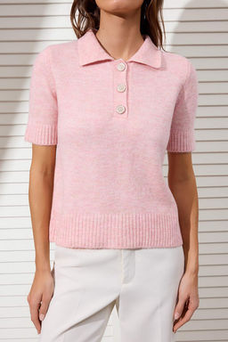 Pembe Polo Yaka Yumusak Dokulu Tas Dugme Detayl? Triko Bluz TWOSS26BZ00311 - Trendyolmilla фото 10