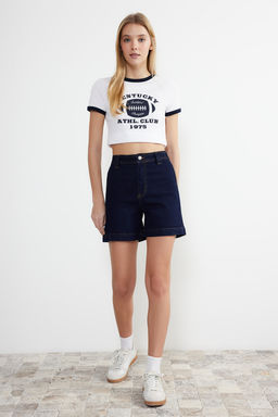 Mavi Fitted Dikis Detayl? Yuksek Bel Denim Sort TWOSS24SR00015