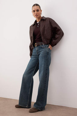 Koyu Mavi Yuksek Bel Wide Leg Palazzo Jeans TWOAW26JE00251