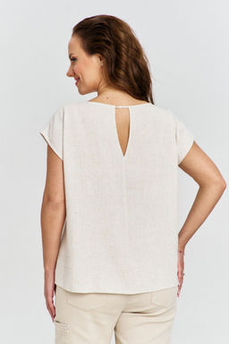 Блуза летняя из льна с вышивкой и золотистыми пайетками AVE RARA 2190 натуральный-бежевый фото 2