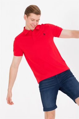 Мужская красная базовая футболка с воротником-поло