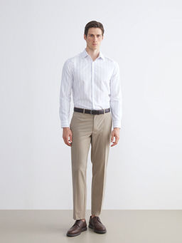 Slim Fit Uzun Kollu ?izgili Gabardin Erkek G?mlek