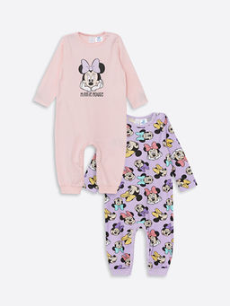 Bisiklet Yaka Uzun Kollu Minnie Mouse Bask?l? K?z Bebek Tulum 2li