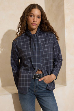 Cok Renkli-Kahverengi Ekose Fular Detayl? Oversize/Genis Kal?p Gomlek TWOSS26GO00009 - Trendyolmilla фото 5