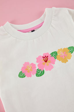 Zumrut Yesili K?z Cocuk %100 Pamuk Cicekli Regular/Normal Kal?p K?sa Kol Orme T-Shirt TKDSS25TS00046 - Trendyolmilla фото 6
