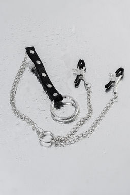 Зажимы для сосков с кольцом для пениса Metal by TOYFA, серебряные, 60 см