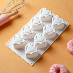 Форма для муссовых десертов Доляна Сердце, силикон, 29?17?4.3 см, 8 ячеек (5.5?6.2?3.5 см), белая