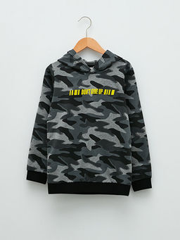 Kap??onlu Kamuflaj Desenli Uzun Kollu Erkek ?ocuk Sweatshirt
