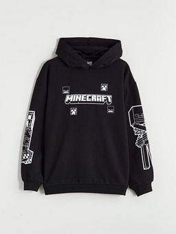 Kap??onlu Minecraft Bask?l? Erkek ?ocuk Sweatshirt