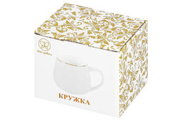 Кружка 450 мл 13*10*8,5 см Белая с золотом бочонок, NEW BONE CHINA - Elan gallery фото 6
