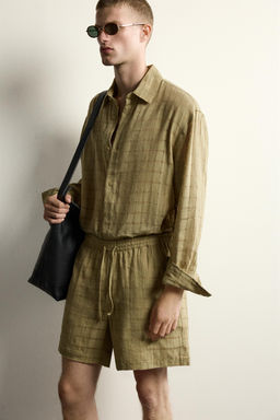 CAMISA RELAXED FIT JACQUARD CUADROS LINO - ALGOD?N / Khaki claro - Zara фото 5