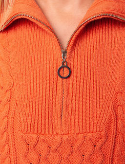 Теплый свитер из хлопка с акрилом и золотистой молнией - Vilatte фото 9