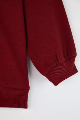 Bordo 100% Pamuk Bask?l? Polo Yaka Regular Unisex Cocuk Orme Sweatshirt TKDAW26SW00019 - Trendyolmilla фото 2