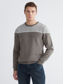 Bisiklet Yaka Renk Bloklu Erkek Triko Kazak