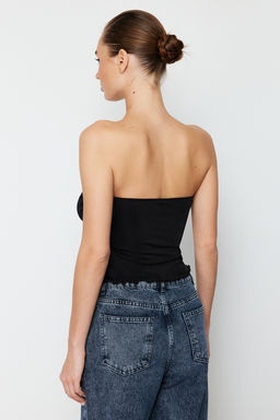 Trendyolmilla Siyah Premium Buzzy Kalp Yaka Buzgulu Esnek Crop Orme Bluz TWOSS24BZ00204 фото 5