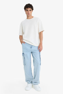 %100 Pamuk Relax Fit Rahat Kesim Geni_ Pa_a Kargo Cepli Jean Pantolon - Defacto фото 4