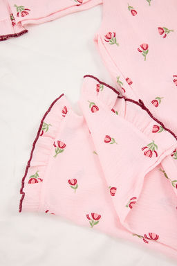 Pembe Cicekli F?rf?r ve Baby Overloklu Burumcuk Dokulu Orme Pijama Tak?m? THMSS26PT00017 - Trendyolmilla фото 13