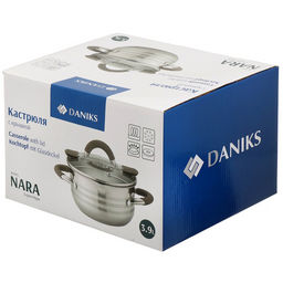 Кастрюля нержавеющая сталь, 3.9 л, с крышкой, крышка стекло, Daniks, Нара, GS-01413HY-20CA-2, серебр  фото 15