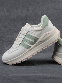 03-WG040-1M MILK/GREEN Кроссовки демисезонные женские (натуральная кожа)