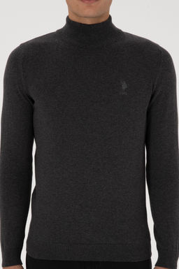 Erkek Slim Fit Yar_m Bo_azl_ Antrasit Melanj Basic Kazak - U.s. polo assn фото 6