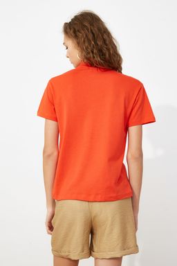 K?rm?z? %100 Pamuk Basic Regular/Normal Kal?p Dik Yaka Orme T-Shirt TWOAW20TS0096