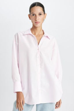 Oversize Genis Kal?p Basic Duz Oxford Uzun Kollu Gomlek