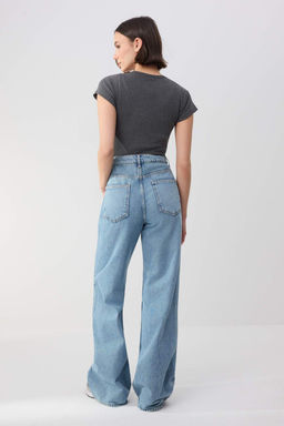 Trendyolmilla Wardrope Essentials Mavi D_k_ml_ Y_ksek Bel %100 Pamuk Wide Leg Jeans TWOSS26JE00122  фото 5