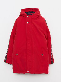 Kap??onlu Bask?l? Erkek ?ocuk Mont