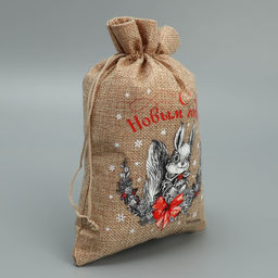 Цена за 5 шт. Мешочек новогодний подарочный с термонаклейкой Белочка, 16?24 см 1.5 см