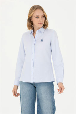 Женская голубая базовая рубашка с длинным рукавом - U.s. polo assn фото 3