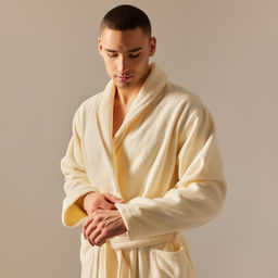 Халат махровый мужской SL HOME: Basic «Айвори», размер S, хлопок 100%, молочный