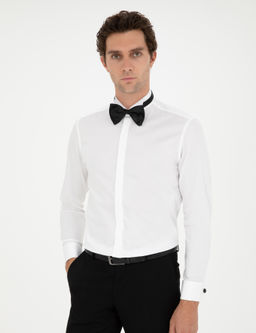 Beyaz Slim Fit Pamuk Kar___ml_ Man_etli Smokin G_mlek