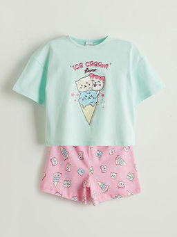 Bask?l? K?z ?ocuk ?ortlu Pijama Tak?m