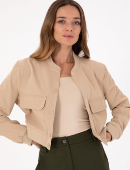 Bej Crop Top Ceket - Pierre cardin фото 3