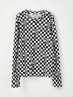 Bisiklet Yaka Bask?l? Uzun Kollu K?z ?ocuk Ti??rt