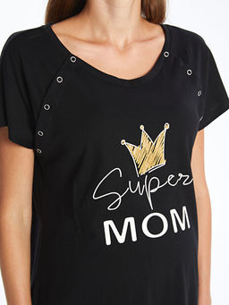 Bisiklet Yaka Bask?l? K?sa Kollu Hamile Gecelik