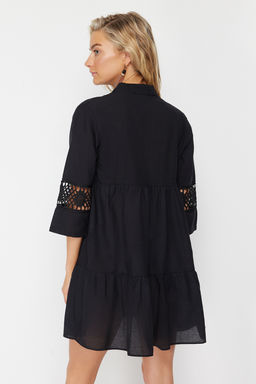 TRENDYOLMILLA Siyah Dokuma %100 Pamuk Dantelli Mini Plaj Elbisesi TBESS20EL0854  фото 5