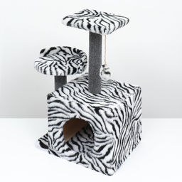 Домик для кошек с когтеточкой, квадратный, 3х-этажный, 35 х 45 х 75см, ковролин, зебра - Пижон фото 3