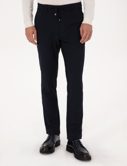 Lacivert Slim Fit Beli Ba_c_kl_ Kanvas Pantolon