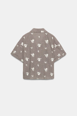 CAMISA CUADROS BORDADOS / Marr?n / Crudo