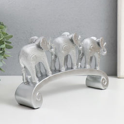 Фигурка полистоун «Три серебристых слона на дуге, слои», 26×5.5×13 см